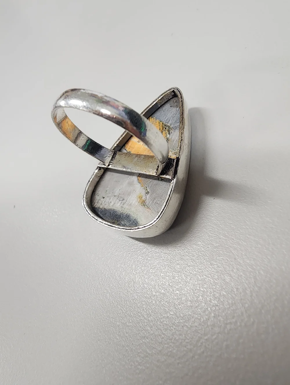 Sz 9 Yellow and Gray Statement Resin Bumble Bee Jasper-look Ring Teardrop Boho